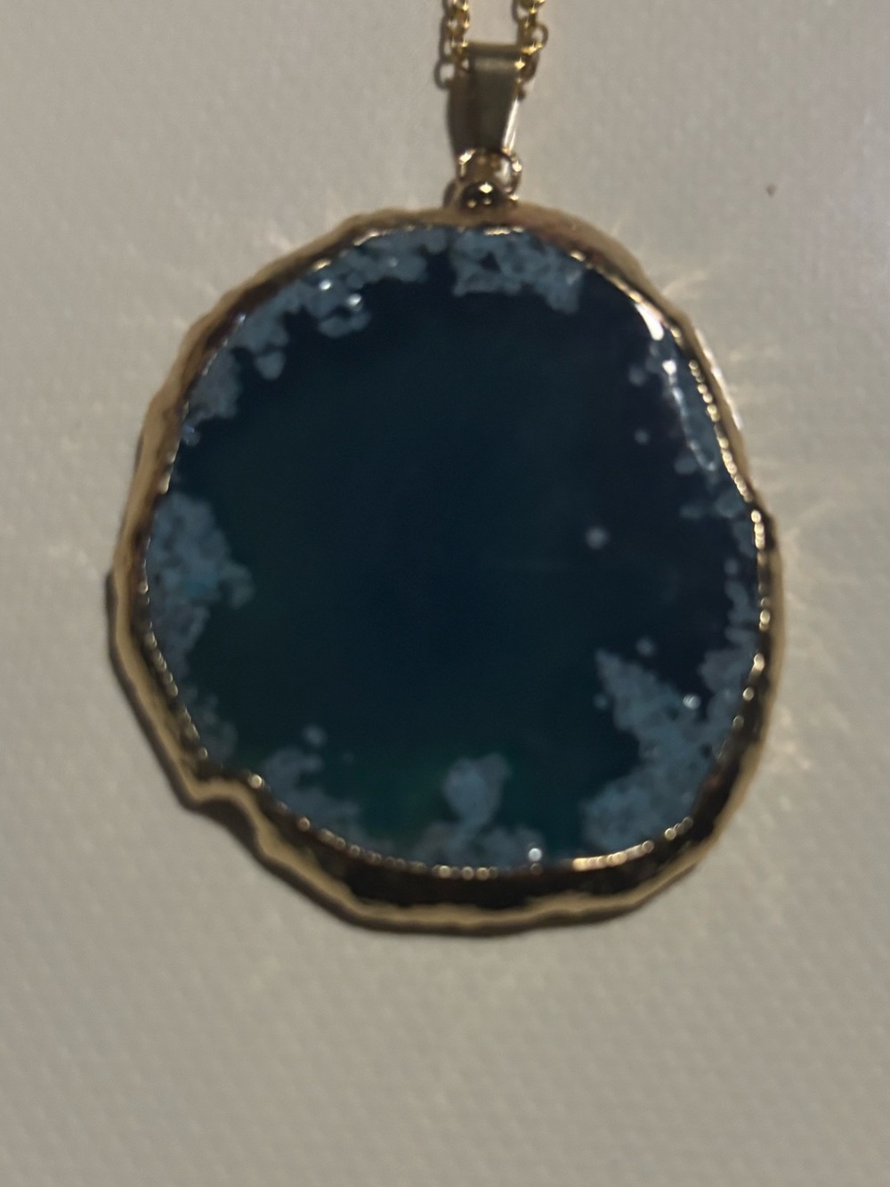 Irregular Agate Slice Crystal Teal Quartz Stone Natural Reiki Healing Necklace